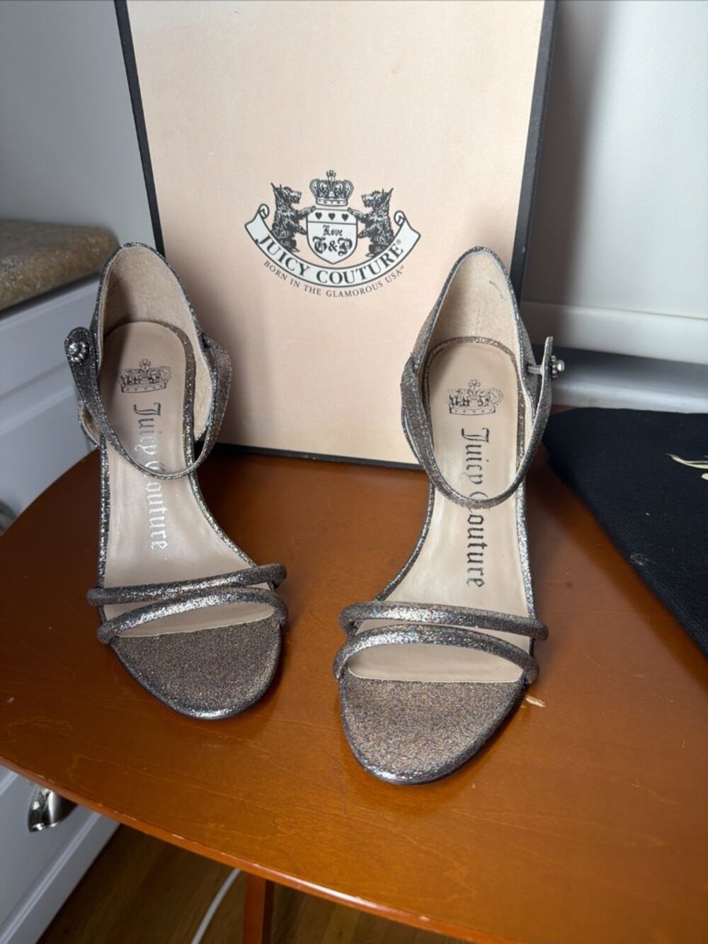 JUICY COUTURE DEB NIB Fine Metallic Glitter Designer Mary Jane EVENING Pumps 8
